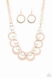 In Full Orbit - Rose Gold Necklace - Paparazzi Accessories Necklace Bedazzle Me Pretty Mobile Fashion Boutique