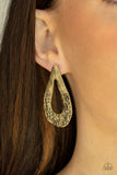 Industrial Antiquity - Brass Post Earrings - Paparazzi Accessories Post Earrings Bedazzle Me Pretty Mobile Fashion Boutique