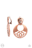 Industrial Eden - Copper Clip-On Earrings - Paparazzi Accessories Clip-On Earrings Bedazzle Me Pretty Mobile Fashion Boutique
