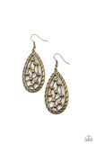 Industrial Incandescence - Brass Earrings - Paparazzi Accessories Earrings Bedazzle Me Pretty Mobile Fashion Boutique