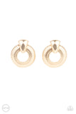 Industrial Innovator - Gold Clip-On Earrings - Paparazzi Accessories Clip-On Bedazzle Me Pretty Mobile Fashion Boutique