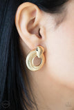 Industrial Innovator - Gold Clip-On Earrings - Paparazzi Accessories Clip-On Bedazzle Me Pretty Mobile Fashion Boutique
