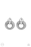 Industrial Innovator - Silver Clip-On Earrings - Paparazzi Accessories Clip-On Earrings Bedazzle Me Pretty Mobile Fashion Boutique