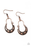 Industrially Indigenous - Copper Earrings - Paparazzi Accessories Earrings Bedazzle Me Pretty Mobile Fashion Boutique