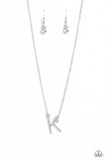 INITIALLY Yours - K - White Necklace - Paparazzi Accessories Necklace Bedazzle Me Pretty Mobile Fashion Boutique