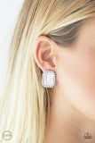 Insta Famous - White Clip-On Earrings - Paparazzi Accessories Clip-On Earrings Bedazzle Me Pretty Mobile Fashion Boutique