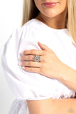 Intricate Influence - White Ring - Paparazzi Accessories Ring Bedazzle Me Pretty Mobile Fashion Boutique