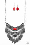 Island Queen - Red Necklace - Paparazzi Accessories Necklace Bedazzle Me Pretty Mobile Fashion Boutique