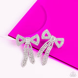 Just BOW With It - White Post Earrings - Paparazzi Accessories Post Earrings Bedazzle Me Pretty Mobile Fashion Boutique