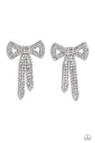 Just BOW With It - White Post Earrings - Paparazzi Accessories Post Earrings Bedazzle Me Pretty Mobile Fashion Boutique