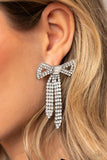 Just BOW With It - White Post Earrings - Paparazzi Accessories Post Earrings Bedazzle Me Pretty Mobile Fashion Boutique