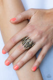 Juxtaposed Jewels - Brass Ring - Paparazzi Accessories Ring Bedazzle Me Pretty Mobile Fashion Boutique