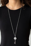 Key Keepsake - White Necklace - Paparazzi Accessories Necklace Bedazzle Me Pretty Mobile Fashion Boutique