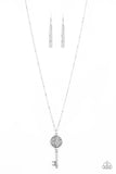 Key Keepsake - White Necklace - Paparazzi Accessories Necklace Bedazzle Me Pretty Mobile Fashion Boutique