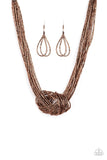 Knotted Knockout - Copper Necklace - Paparazzi Accessories Necklace Bedazzle Me Pretty Mobile Fashion Boutique