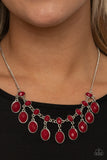 Lady of the POWERHOUSE - Red Necklace - Paparazzi Accessories Necklace Bedazzle Me Pretty Mobile Fashion Boutique