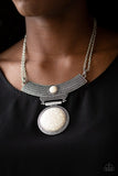 Lasting EMPRESS-ions - White Necklace - Paparazzi Accessories Necklace Bedazzle Me Pretty Mobile Fashion Boutique