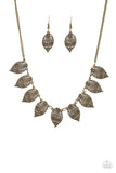 Leafy Lagoon - Brass Necklace - Paparazzi Accessories Necklace Bedazzle Me Pretty Mobile Fashion Boutique