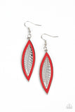 Leather Lagoon - Red Earrings - Paparazzi Accessories Earrings Bedazzle Me Pretty Mobile Fashion Boutique