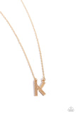 Leave Your Initials - Gold - K Necklace - Paparazzi Accessories Necklace Bedazzle Me Pretty Mobile Fashion Boutique