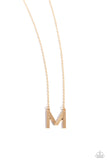 Leave Your Initials - Gold - M Necklace - Paparazzi Accessories Necklace Bedazzle Me Pretty Mobile Fashion Boutique