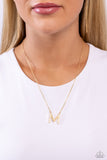 Leave Your Initials - Gold - M Necklace - Paparazzi Accessories Necklace Bedazzle Me Pretty Mobile Fashion Boutique