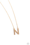 Leave Your Initials - Gold - N Necklace - Paparazzi Accessories Necklace Bedazzle Me Pretty Mobile Fashion Boutique