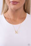 Leave Your Initials - Gold - N Necklace - Paparazzi Accessories Necklace Bedazzle Me Pretty Mobile Fashion Boutique