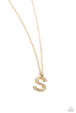 Leave Your Initials - Gold - S Necklace - Paparazzi Accessories Necklace Bedazzle Me Pretty Mobile Fashion Boutique