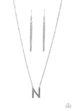 Leave Your Initials - Silver - N Necklace - Paparazzi Accessories Necklace Bedazzle Me Pretty Mobile Fashion Boutique