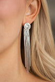 Level Up - White Post Earrings - Paparazzi Accessories Earrings Bedazzle Me Pretty Mobile Fashion Boutique