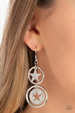 Liberty and SPARKLE for All - White Earrings - Paparazzi Accessories Earrings FS-Bedazzle Me Pretty Mobile Fashion Boutique