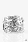 Life In The Glitter Lane - White Ring - Paparazzi Accessories Ring Bedazzle Me Pretty Mobile Fashion Boutique