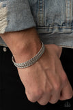 Line of Scrimmage - Silver Mens Bracelet - Paparazzi Accessories Mens Bracelet Bedazzle Me Pretty Mobile Fashion Boutique