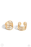 Linear Leader - Gold Cuff Earrings - Paparazzi Accessories Post Earrings Bedazzle Me Pretty Mobile Fashion Boutique