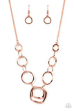 Linked Up Luminosity - Copper Necklace - Paparazzi Accessories Necklace Bedazzle Me Pretty Mobile Fashion Boutique