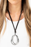 Long OVAL-due - Black Necklace - Paparazzi Accessories Necklace Bedazzle Me Pretty Mobile Fashion Boutique