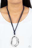 Long OVAL-due - Blue Necklace - Paparazzi Accessories Necklace Bedazzle Me Pretty Mobile Fashion Boutique