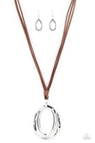 Long OVAL-due - Brown Necklace - Paparazzi Accessories Necklace Bedazzle Me Pretty Mobile Fashion Boutique