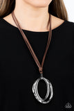 Long OVAL-due - Brown Necklace - Paparazzi Accessories Necklace Bedazzle Me Pretty Mobile Fashion Boutique