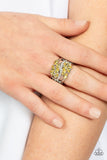 Luminously Leafy - Yellow Ring - Paparazzi Accessories Ring Bedazzle Me Pretty Mobile Fashion Boutique