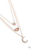 Lunar Lineup - Rose Gold Necklace - Paparazzi Accessories Necklace Bedazzle Me Pretty Mobile Fashion Boutique