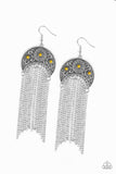 Lunar Melody - Yellow Earrings - Paparazzi Accessories Earrings Bedazzle Me Pretty Mobile Fashion Boutique