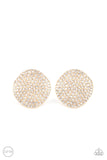 Lunch at the Louvre - Gold Clip-On Earrings - Paparazzi Accessories Clip-On Bedazzle Me Pretty Mobile Fashion Boutique