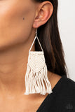Macrame Jungle - White Earrings - Paparazzi Accessories Earrings Bedazzle Me Pretty Mobile Fashion Boutique