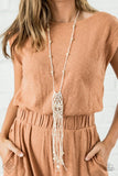 Macrame Majesty - White Necklace - Paparazzi Accessories Necklace Bedazzle Me Pretty Mobile Fashion Boutique
