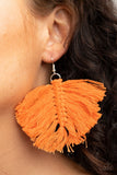 Macrame Mamba - Orange Earrings - Paparazzi Accessories Earrings Bedazzle Me Pretty Mobile Fashion Boutique