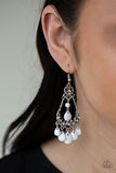 Malibu Sunset - White Earrings - Paparazzi Accessories Earrings Bedazzle Me Pretty Mobile Fashion Boutique