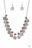 Mandala Movement - Red Necklace - Paparazzi Accessories Necklace Bedazzle Me Pretty Mobile Fashion Boutique
