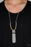 Mayan Masquerade - Yellow Necklace - Paparazzi Accessories Necklace Bedazzle Me Pretty Mobile Fashion Boutique